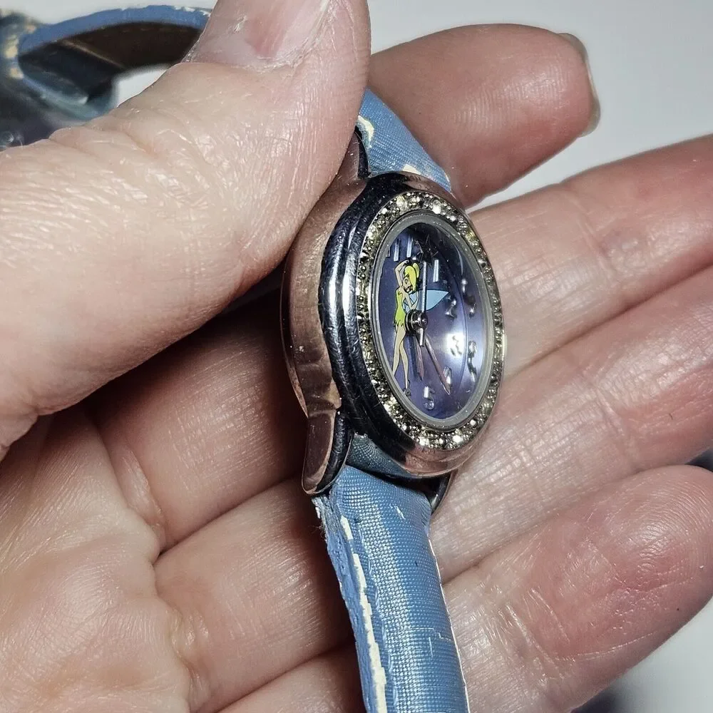 **Final Sale** Disney’s Tinkerbell Watch Silver Crystal Bezel Blue Needs Battery - Picture 4 of 14